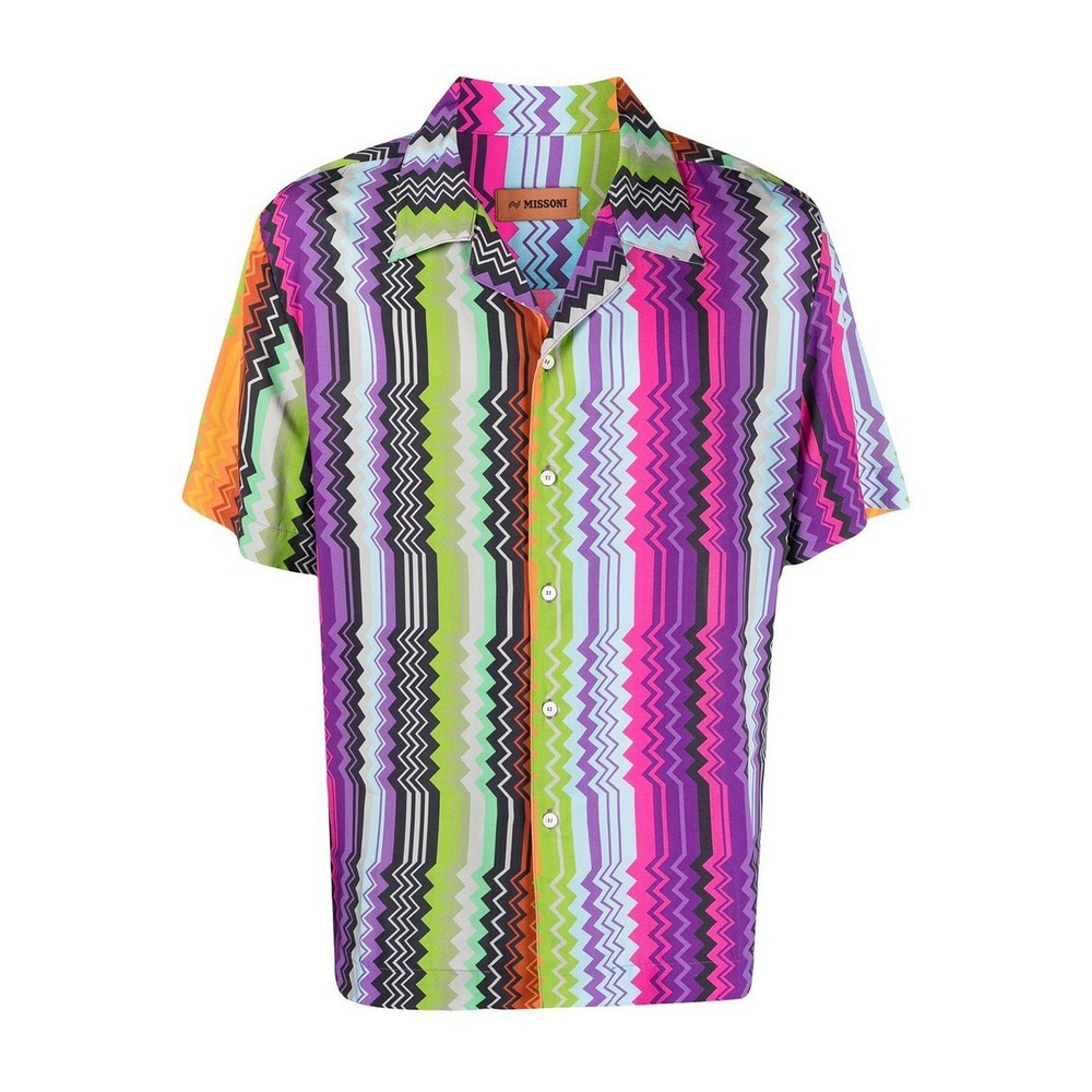Size Medium - Missoni Zigzag Stripe Multicolor Short Sleeve Button Down Shirt